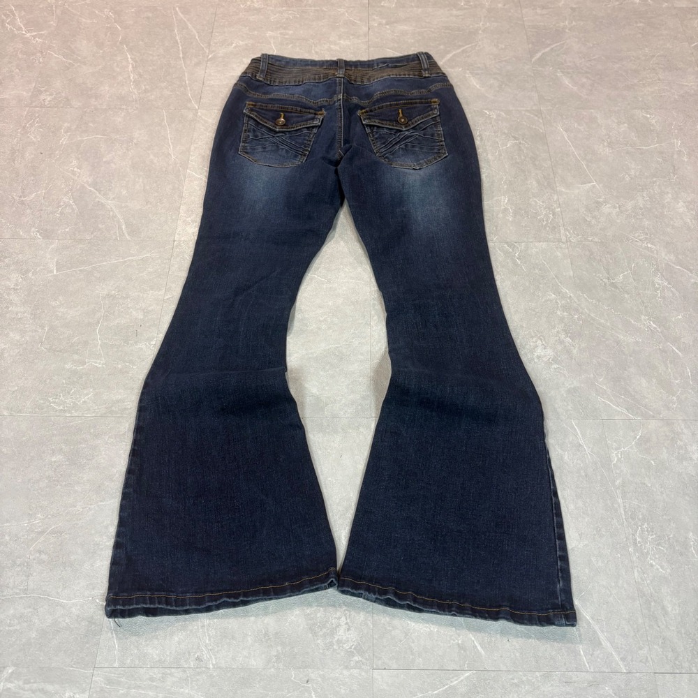 True Luck Womens Flare‎ Jeans Dark Wash Triple Button High Rise Size 11/12